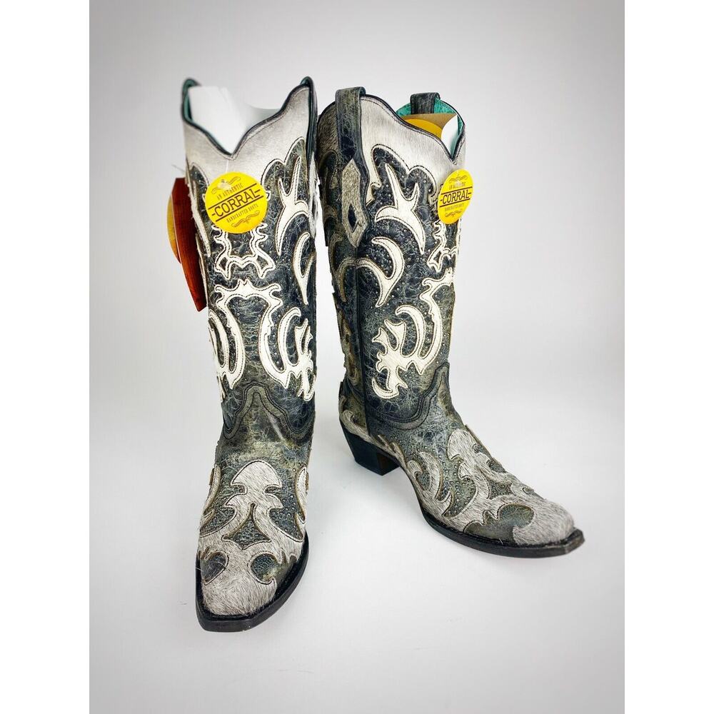 Corral Women’s C3587 Cowhide Black Leather Pointed Toe Western Cowboy Boots 8.5